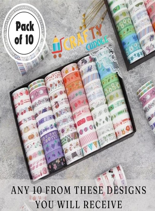 Crafty Cuddle مجموعة شرائط واشي كرافتي كادل، 10 لفات - شريط ورقي ياباني مزخرف باللونين الأبيض والذهبي، مثالي لأعمال سكرابوكينغ، وكتابة اليوميات، والمخططات، وتغليف الهدايا، والأعمال اليدوية. - Image 2