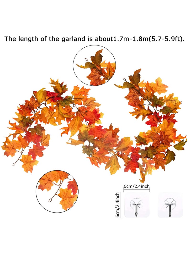 كابتن تيك Artificial Maple Leaves Garland 2Pcs Fall Autumn Hanging Plant for Home Garden Wall Doorway Backdrop Fireplace Decoration Wedding Party Thanksgiving Day Decor (2×6ft) - Image 2