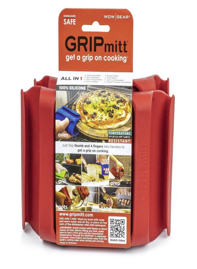 مجموعة قفازات الشواء والمطبخ المصنوعة من السيليكون من GRIPmitt (متوسط/كبير، أحمر) - Image 1