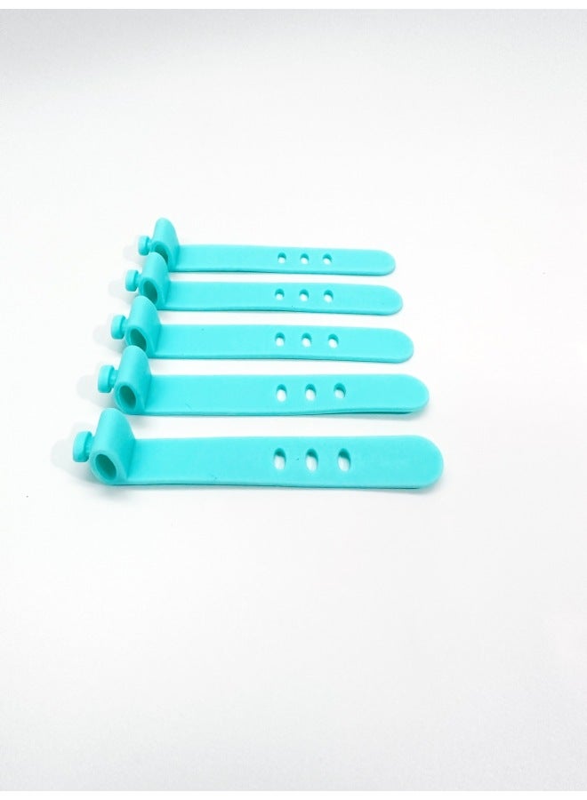 Loquat 95mm Silicone Cable Ties Earphone Organizer Data Cable Ties Desktop Convenient Bundling Charging Winder-Color:Peacock Blue 3-hole Oval Buckle (73 * 10mm) - Image 1