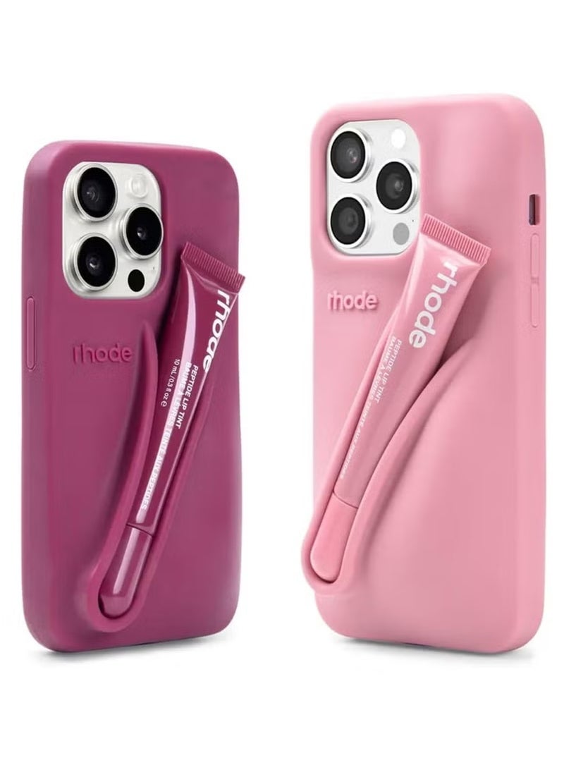 rhode iPhone 12/13 Pro Max Silicone Case Lip Holder for Cell Phone, Lip Gloss Adhesive Sleeve for Phone, Lip Holder Stick-on Phone Case, Back Stick On Holder for iPhone Phones (PINK) - Image 3