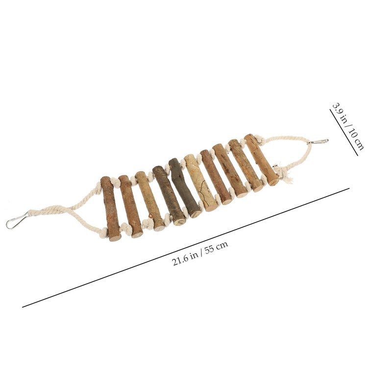 Natural Wood Bird Cage Ladder with Rope for Parakeets Small Birds Climbing Grinding Accessory - Image 3