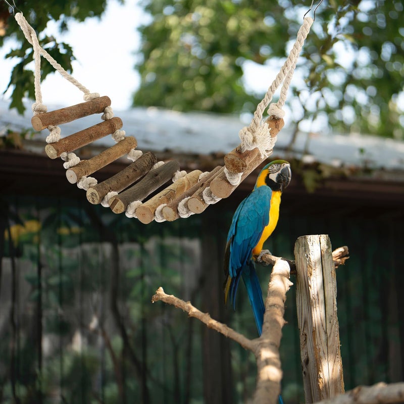 Natural Wood Bird Cage Ladder with Rope for Parakeets Small Birds Climbing Grinding Accessory - Image 5