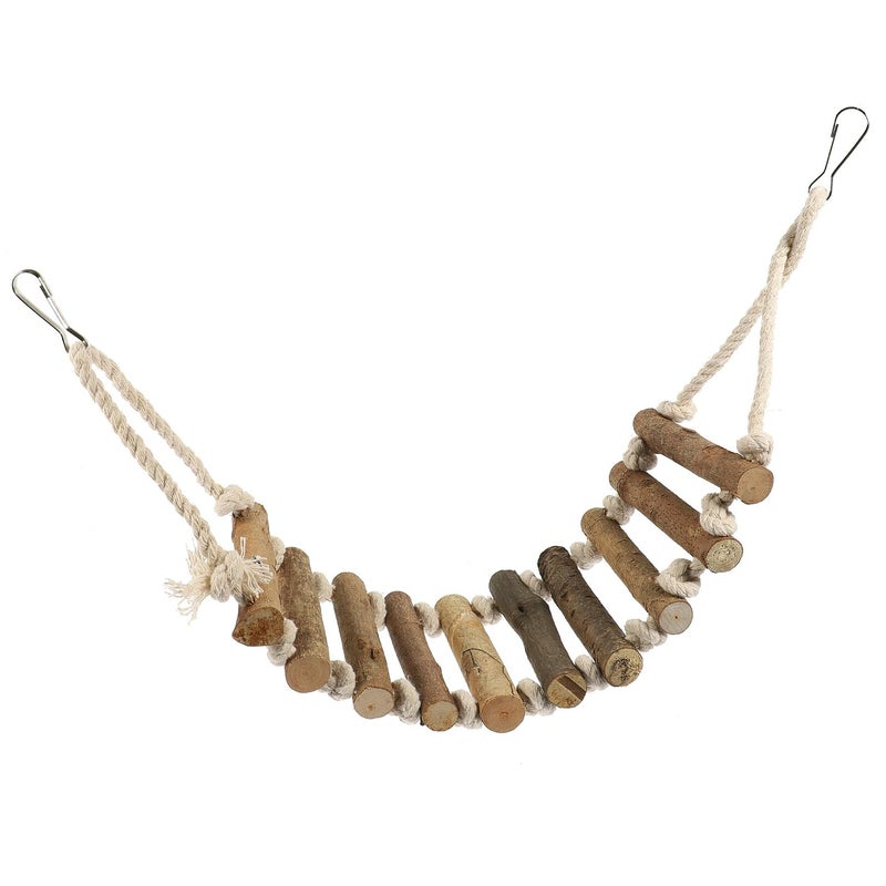 Natural Wood Bird Cage Ladder with Rope for Parakeets Small Birds Climbing Grinding Accessory - Image 2