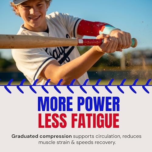 Waycel Youth Arm Sleeves – Compression Sports Sleeves for Football, Volleyball, Baseball, Basketball, Cycling – UV Protection (Blueberry Blitz, M) - Image 4