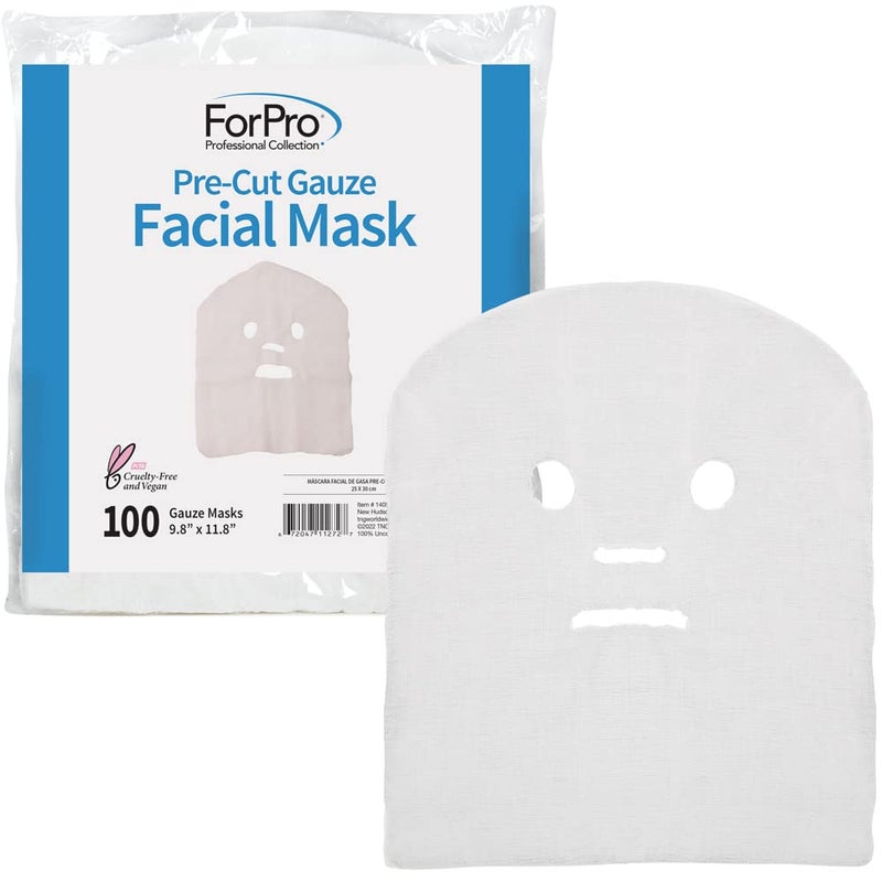 ForPro Professional Collection Precut Gauze Facial Mask, 100% Cotton Gauze, for High Frequency Facial Treatments and Masks, 100-Count - Image 1