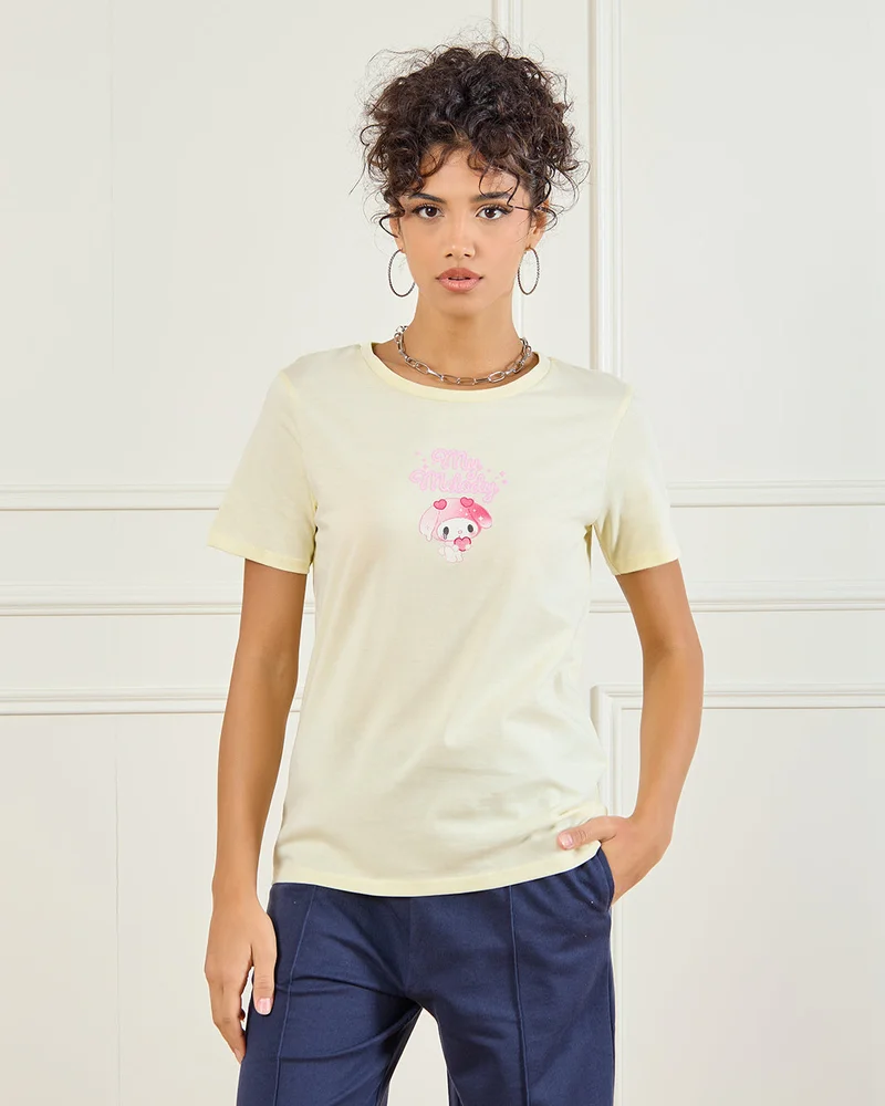 Redtag Women Yellow My Melody Printed T-Shirt
