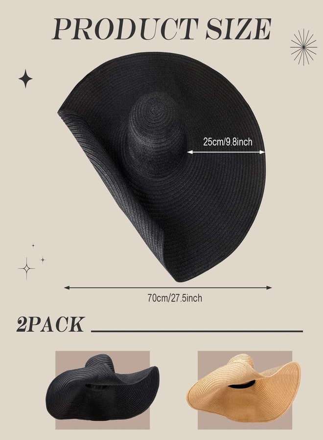 Sureio 2 Pcs Oversized Beach Hat for Women UV Protection Large Wide Brim Foldable Beach Hat Floppy Beach Cap for Summer Outdoor (Black and Brown) - Image 2