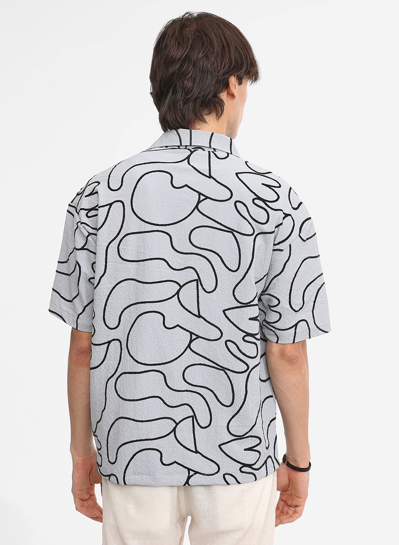 Campus Sutra Men's Cloud Grey Abstract-Lined Oversized Shirt  - Image 5