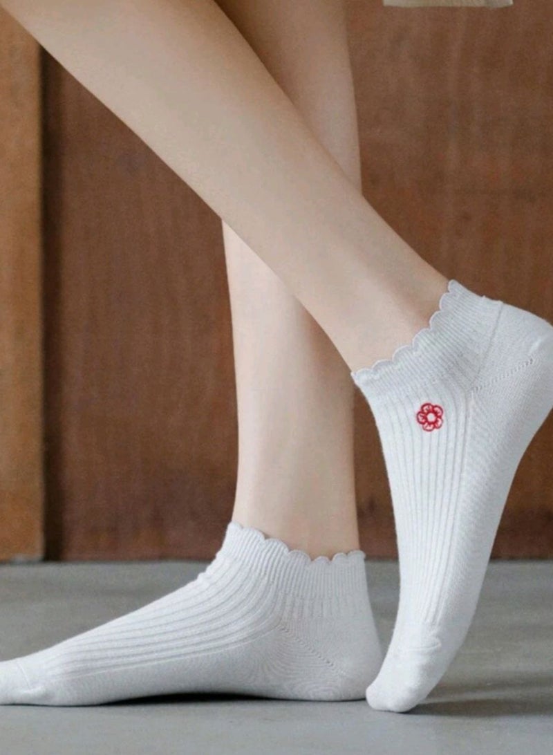 Women’s Ankle Socks – 6 Pairs Cotton Floral Embroidered Socks with Sunflower Design – Soft & Stylish Everyday Socks  - Image 4