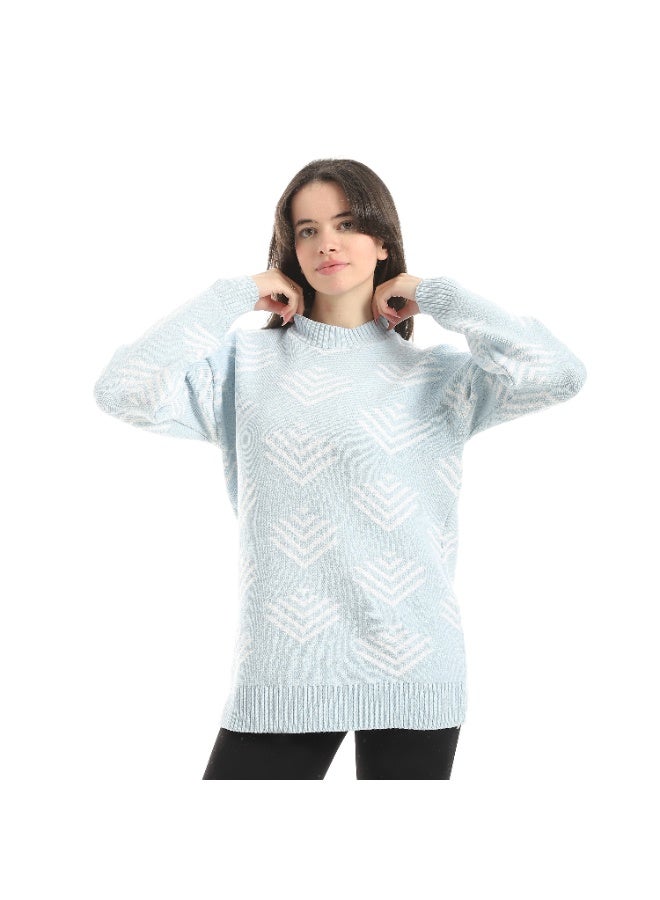 سيزار بلوفر صوف حريمي برقبة دائرية ومزود بنقوش - Image 1