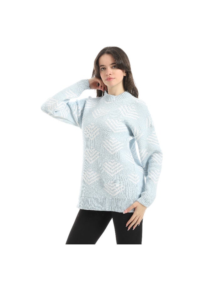 سيزار بلوفر صوف حريمي برقبة دائرية ومزود بنقوش - Image 2