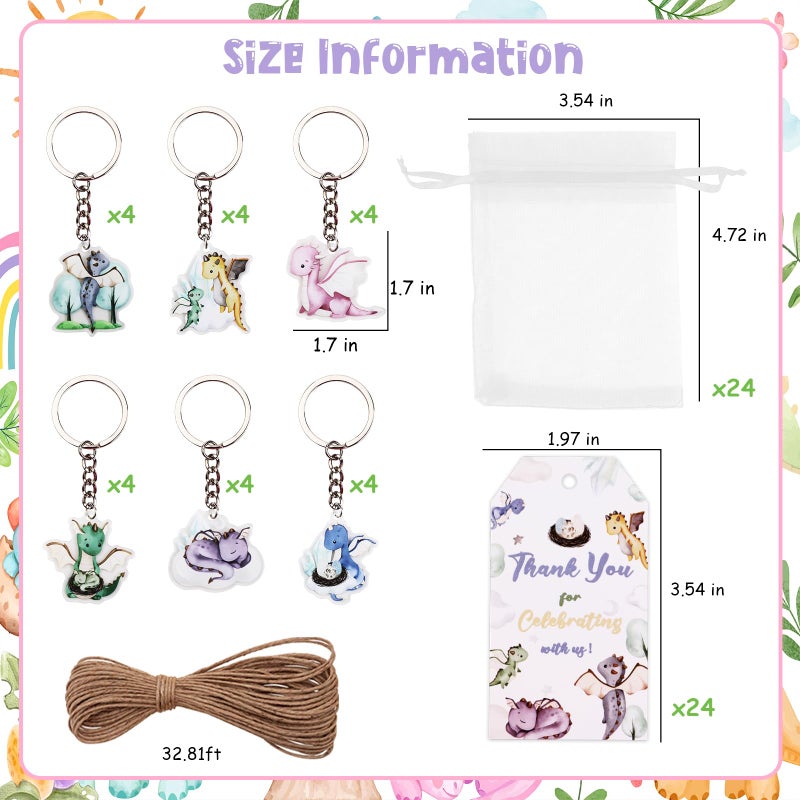 Serencatcher 72Pcs Dragon Party Favors, Dragon Baby Shower Decorations, Watercolor Dragon Thank You Tags Keychain White Organza Bags for Hatching Soon Baby Shower Birthday Party Supplies - Image 2