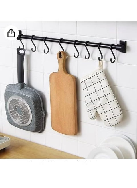 Multi-Use Hook Rack for Home Kitchen Organization, Kitchen Utensil Rack with 8 Removable Movable Hooks, Hanging Rack for Tools and Coats