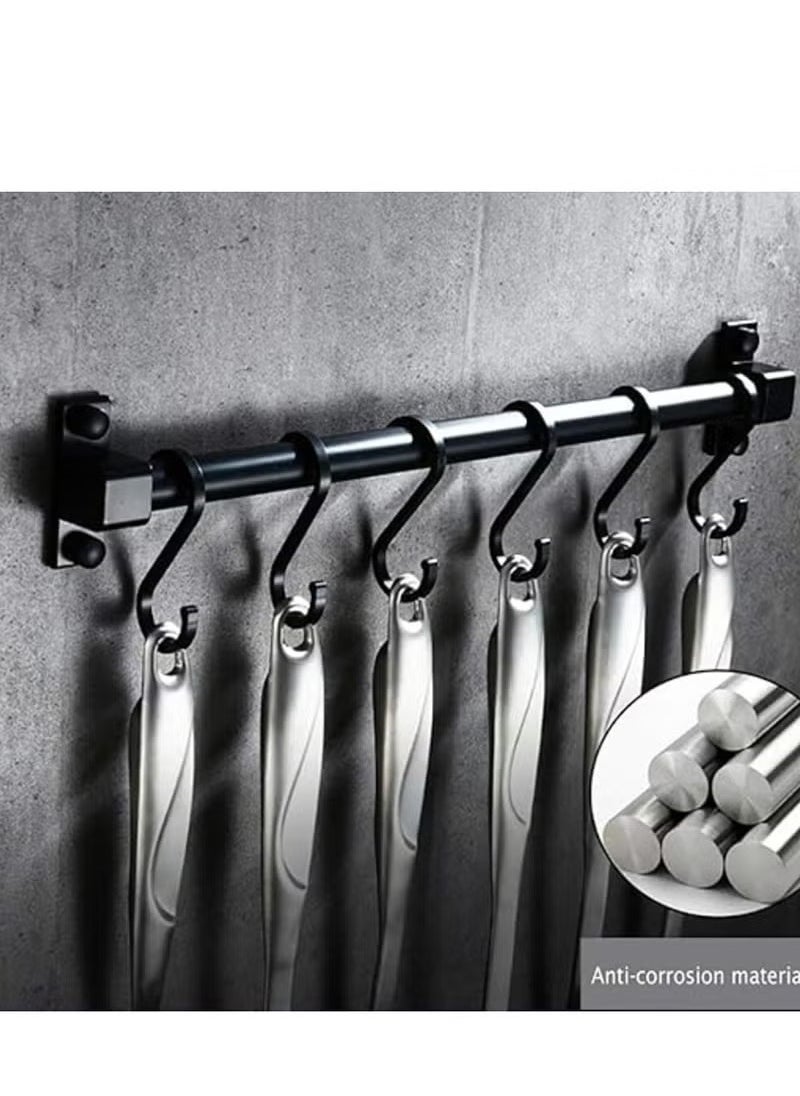 Multi-Use Hook Rack for Home Kitchen Organization, Kitchen Utensil Rack with 8 Removable Movable Hooks, Hanging Rack for Tools and Coats
