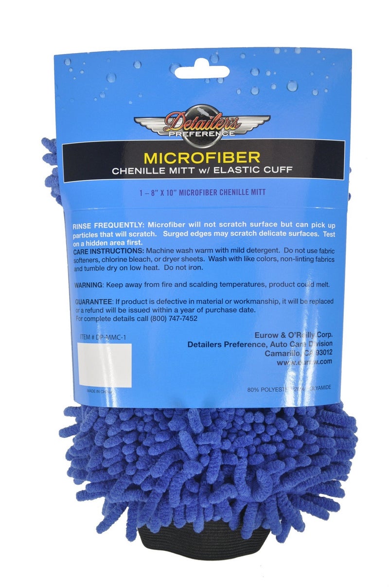 Detailer's Preference Double-Sided Premium Chenille Microfiber Wash Mitt, Wet or Dry, Perfect for Car Washing and Detailing, Absorbent, Scratch-Free, and Lint-Free, Blue - Image 3