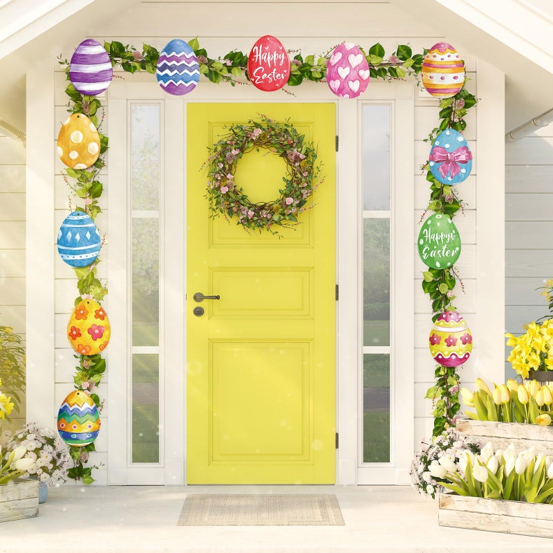 Memorywuu 12 Pcs 7.9 Inch Large Outdoor Easter Decorations Easter Egg Outdoor Hanging Ornaments Signs Double Sided Colorful Egg Shaped Decorations for Tree Lawn Porch Yard Outside Party Decor - Image 5