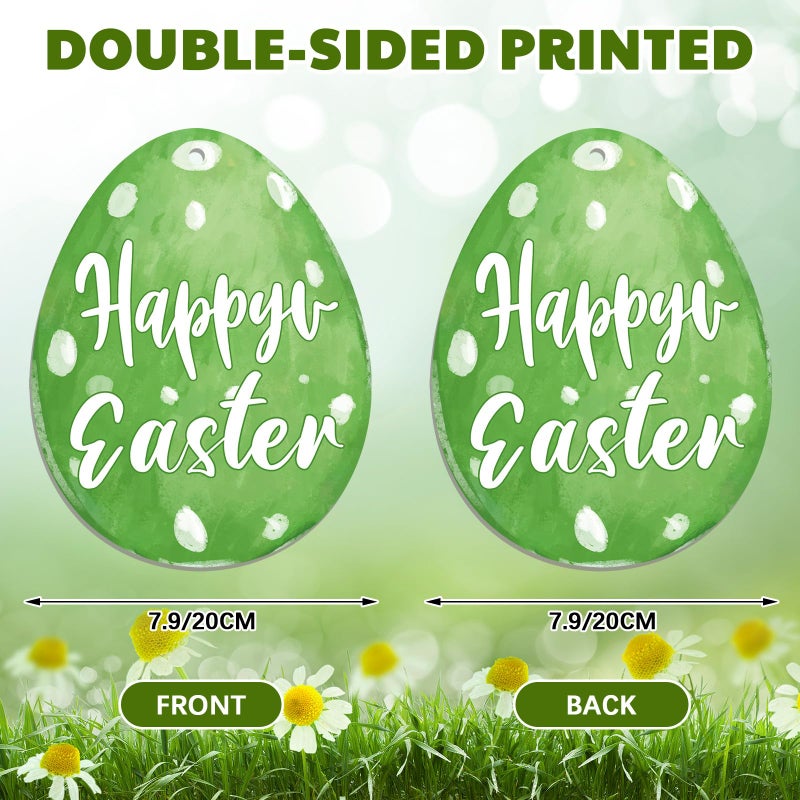 Memorywuu 12 Pcs 7.9 Inch Large Outdoor Easter Decorations Easter Egg Outdoor Hanging Ornaments Signs Double Sided Colorful Egg Shaped Decorations for Tree Lawn Porch Yard Outside Party Decor - Image 3