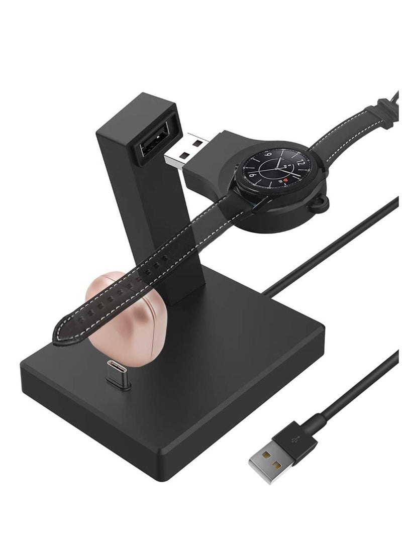 Captaintech 2 in 1 Charger Stand, for Samsung Watch and Type C Earbuds, Watch Charger Dock Compatible with Galaxy Watch 4/3/Active 2/Active & Galaxy Buds 2/Pro/Live/Buds+/Buds and More USB C Earbuds - Image 1