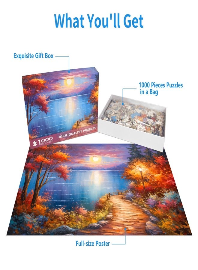 CHengQiSM 1000 Piece Puzzle for Adults, Moonlight Path Puzzles for Adults 1000 Pieces Rural Scene Jigsaw Puzzles 1000 Pieces Country Night Puzzle 1000 Pieces Nightscape Oil Painting Puzzle for Seniors Teens - Image 4
