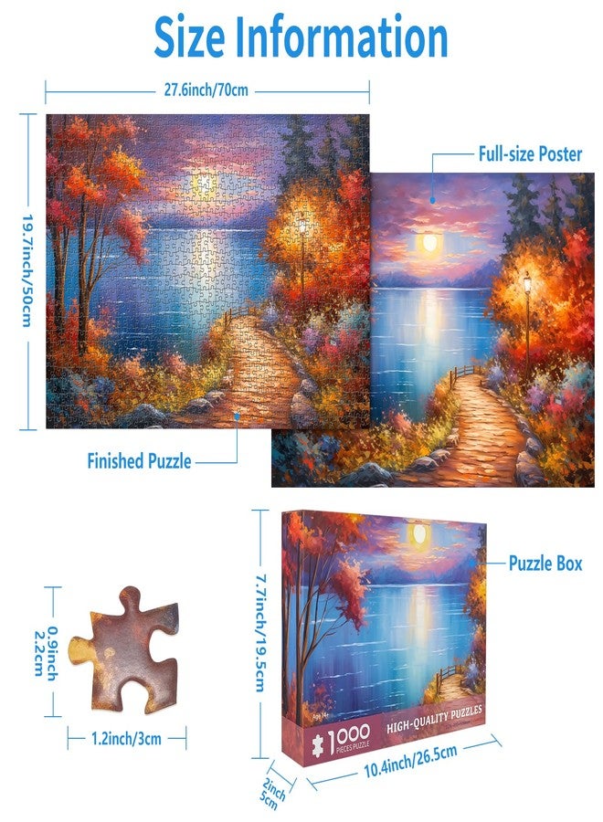CHengQiSM 1000 Piece Puzzle for Adults, Moonlight Path Puzzles for Adults 1000 Pieces Rural Scene Jigsaw Puzzles 1000 Pieces Country Night Puzzle 1000 Pieces Nightscape Oil Painting Puzzle for Seniors Teens - Image 3