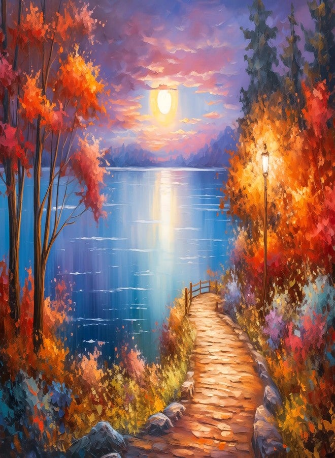 CHengQiSM 1000 Piece Puzzle for Adults, Moonlight Path Puzzles for Adults 1000 Pieces Rural Scene Jigsaw Puzzles 1000 Pieces Country Night Puzzle 1000 Pieces Nightscape Oil Painting Puzzle for Seniors Teens - Image 1