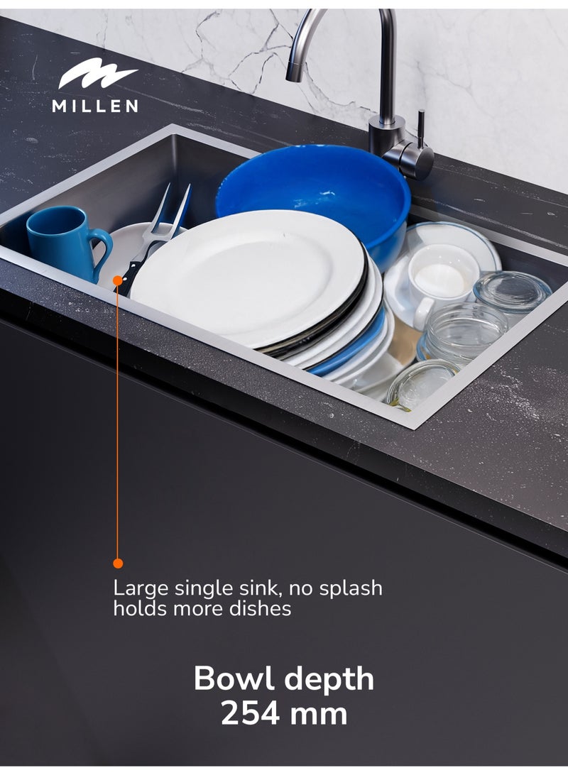 MILLEN Premium Handmade Undermount Single Bowl Sink – SUS 304 Stainless Steel, Soundproof, Satin Finish - MS12764525SS - Image 3
