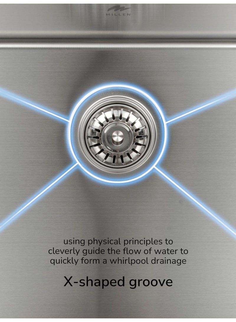 MILLEN Premium Handmade Undermount Top mount  Single Bowl Sink - SUS 304 Stainless Steel, Soundproof, Satin Finish - MS12764525SS - Image 3