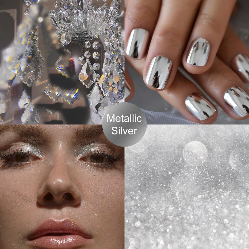 KYDA Silver Glitter Powder Spray, Loose Shimmer Powder, Highlighter Spray Makeup for Face Body Hair, Lasting Glitter Hairspray, Cosmetic Shimmer Makeup - Image 2