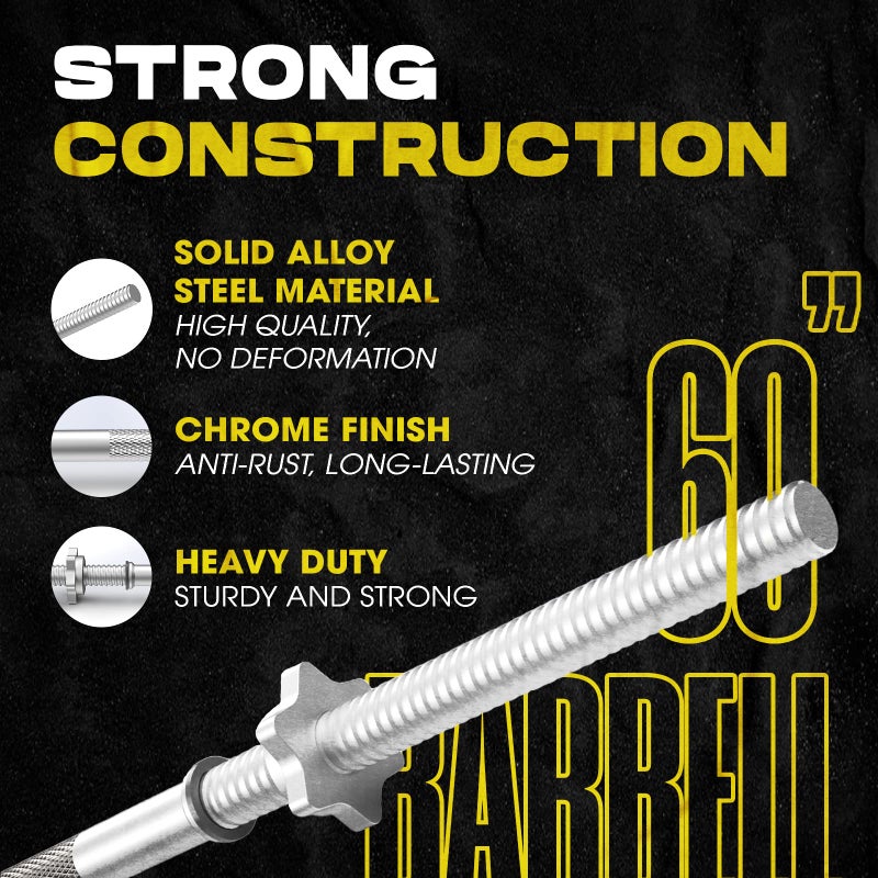 Yes4All 480LB Capacity Standard Straight Barbell 60"/5FT, Weight Bar 1" Diameter with Star Lock Collars & Rubber Ring for Deadlifts, Squats, Powerlifting, and Strength Training - Image 3