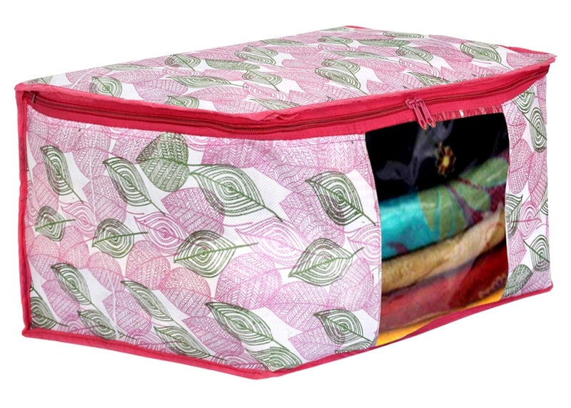 Brand - Solimo Solimo Metalic 8 Piece Non Woven Fabric Clothes Saree Cover Bags Set With Transparent Window Extra Large leafyPink - Image 3