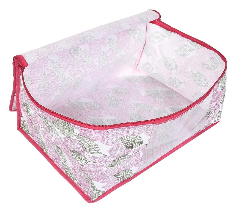 Brand - Solimo Solimo Metalic 8 Piece Non Woven Fabric Clothes Saree Cover Bags Set With Transparent Window Extra Large leafyPink - Image 4
