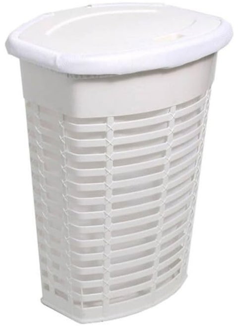 Plastic Laundry Basket Large Hamper Laundry Bin For Storing Blankets Clothes Pillows Toys Shoes 50 Liters 47 x 36 x 60 cm-White