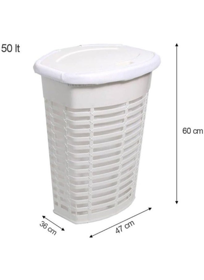 Primanova - Plastic Laundry Basket Large Hamper Laundry Bin For Storing Blankets Clothes Pillows Toys Shoes 50 Liters 47 x 36 x 60 cm-White - Image 1