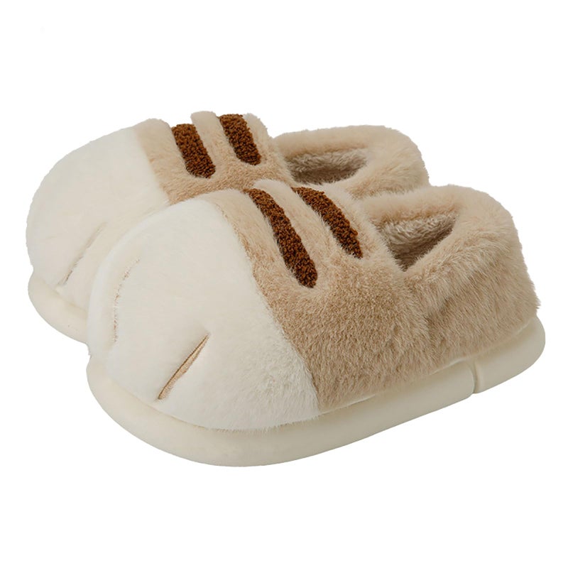 conrtems Plush cat paw slippers with non-slip soles, cozy and cute slippers (Khaki, Adult, Women, 7, Numeric Range, US Footwear Size System, 8, Medium) - Image 1
