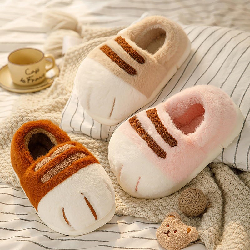 conrtems Plush cat paw slippers with non-slip soles, cozy and cute slippers (Khaki, Adult, Women, 7, Numeric Range, US Footwear Size System, 8, Medium) - Image 3