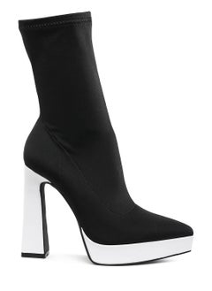 London Rag Contrasting Platform Detail Sock Boots in Black and White  - Image 1