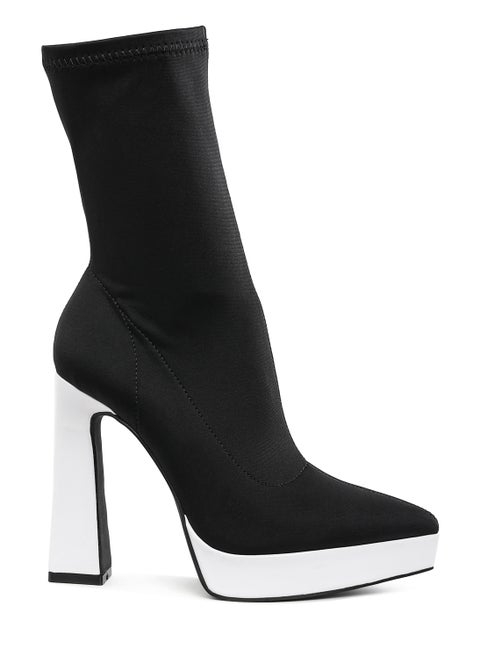 Contrasting Platform Detail Sock Boots in Black and White