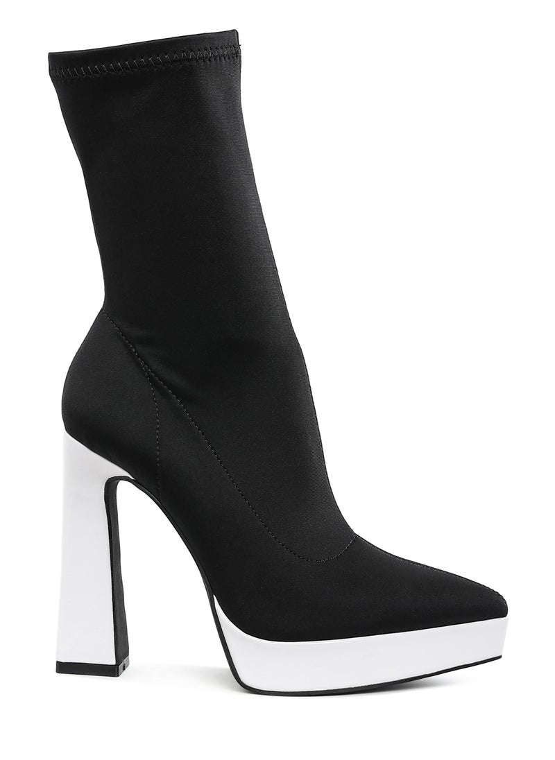 London Rag Contrasting Platform Detail Sock Boots in Black and White  - Image 1