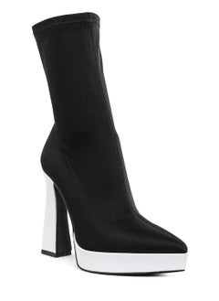 London Rag Contrasting Platform Detail Sock Boots in Black and White  - Image 2