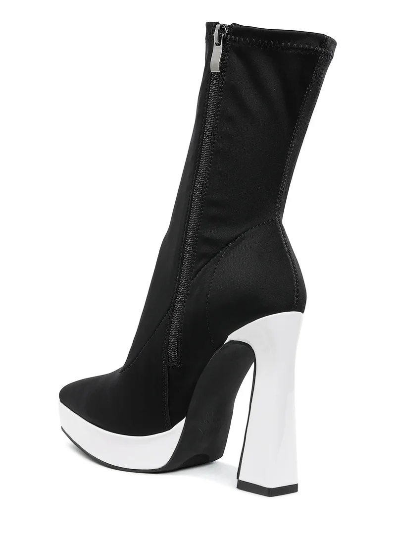 London Rag Contrasting Platform Detail Sock Boots in Black and White