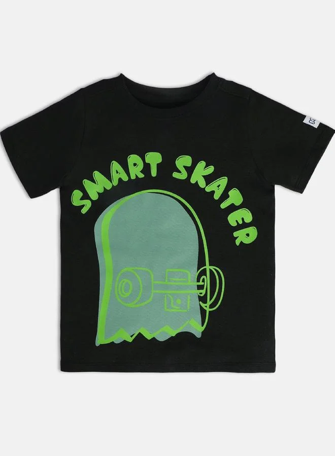 MINIKLUB Boys Cotton Skater Print Round Neck T-Shirt