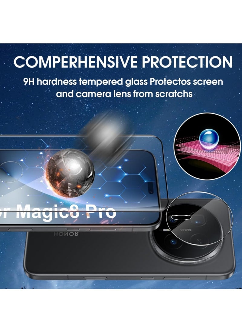 Adando [2+2] Screen Protector Compatible withHonor Magic 8 Pro 5G, 9H Tempered Glass Screen+ Camera Protector Film Scratch Resistant Bubble Free Screen Protector for Honor Magic 8 Pro - Image 2