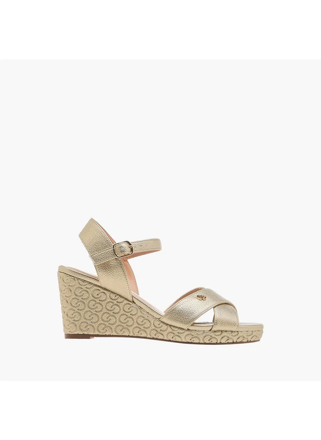 Celeste Women's Monogram Detail Wedge Heeled Sandals with Buckle Closure - J00412-022
