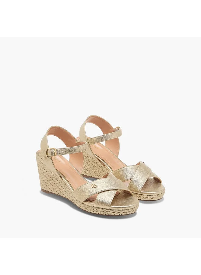 Celeste Women's Monogram Detail Wedge Heeled Sandals with Buckle Closure - J00412-022
