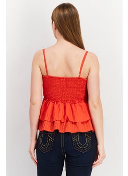 BB Dakota by Steve Madden Women Square Neck Sleeveless Shirred Tops, Red  - Image 3