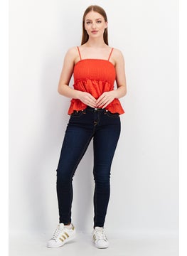 BB Dakota by Steve Madden Women Square Neck Sleeveless Shirred Tops, Red  - Image 4