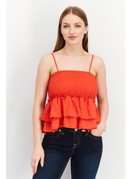BB Dakota by Steve Madden Women Square Neck Sleeveless Shirred Tops, Red  - Image 1