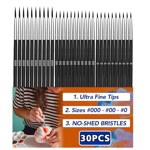 Bonison 30 Pcs Tiny Detail Paint Brushes Set – Fine #0#00#000 Liner Brushes for Miniature, Model, Acrylic & Watercolor, Precision Craft Brushes for Easter Egg Painting, Spring DIY & Holiday Art - Image 1