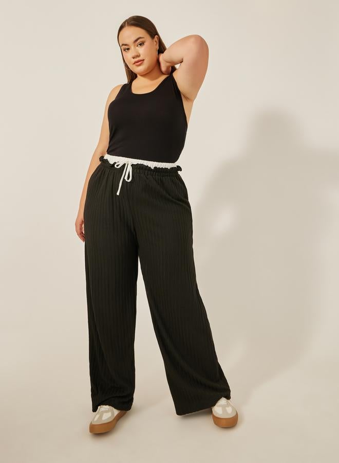 Styli Plus Size Striped High Rise Wide Leg Pants with Drawstring - Image 3